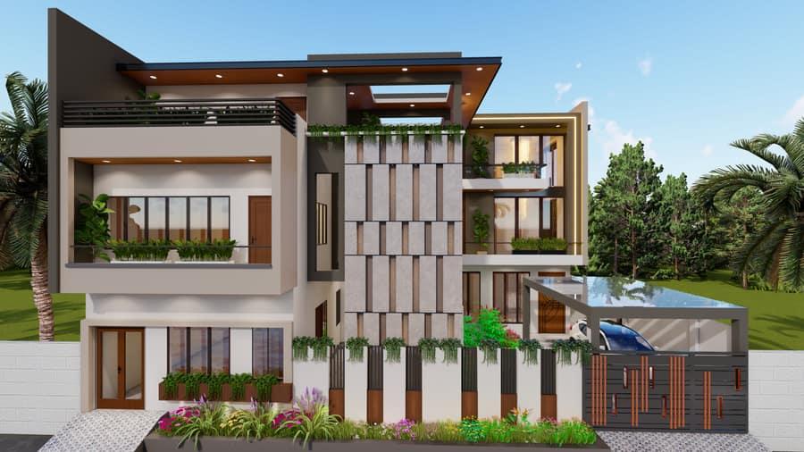 Photoreal 3D front elevation render